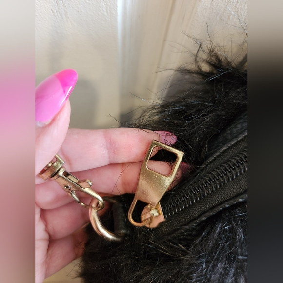Black Fur Purse with Gold Chain Strap - Picture 2 of 4